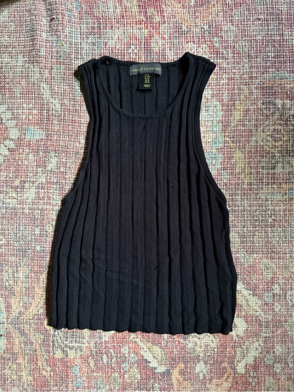 House of Harlow 1960 Black Ribbed Cropped Sleeveless Tank Top Medium